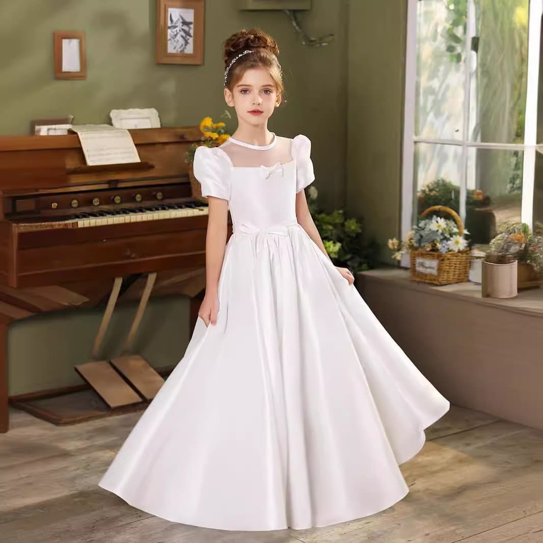 Children's Princess Dress Fashionable Flower Girl Birthday Party Wedding Host Piano Performance Dress White