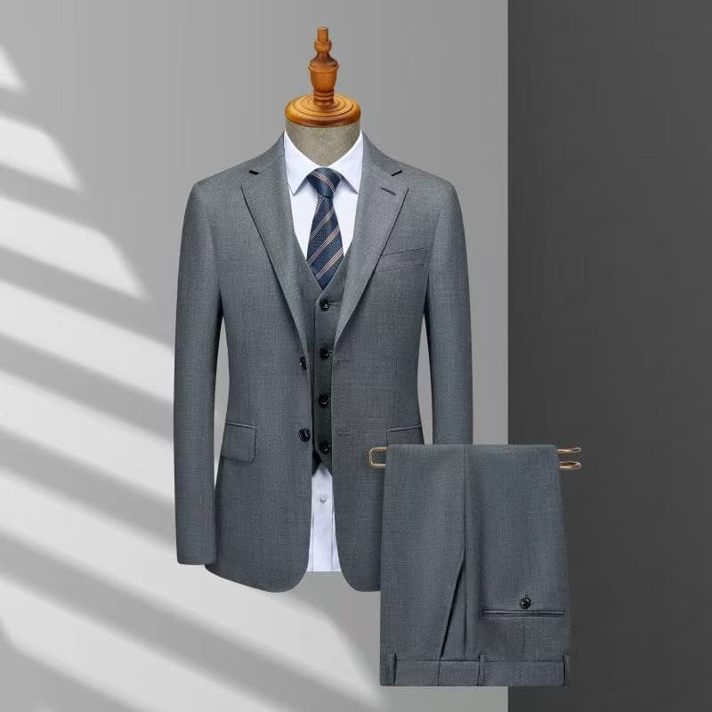 Men's business formal suit gray/navy blue three-piece suit slim fit commuting wedding dress