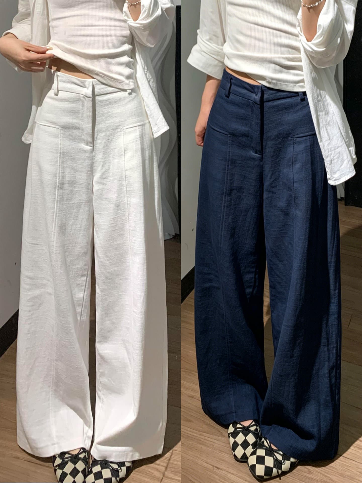 Women's White Linen Pants Summer 2026 New Premium Old Money Style Suit Pants Ice-Touch Cotton Linen Wide-Leg Long Pants