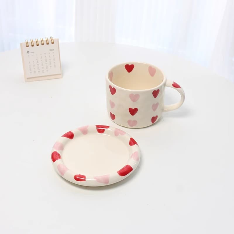 ins Korean small fresh ceramic cup niche design high-value hand-painted love flowers coffee cup couple water cup
