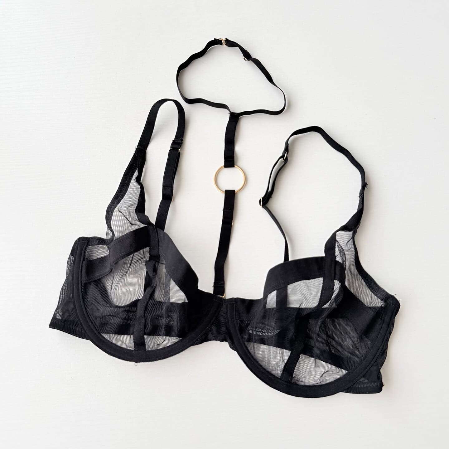UK Bella Sexy Ultra-Thin Bra Black Transparent Mesh Halter Neck Underwire Anti-Sag