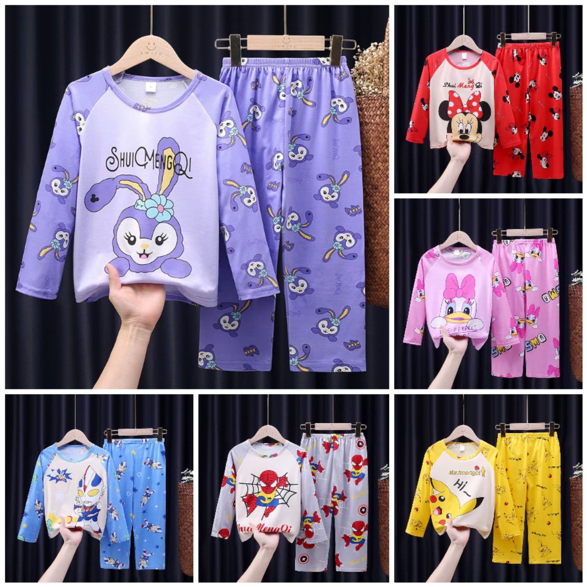 Children's Pajamas for Spring and Autumn Long Sleeve, Girls' Thin Cartoon Print, Toddler Boys and Kids' Student Homewear Set Trendy