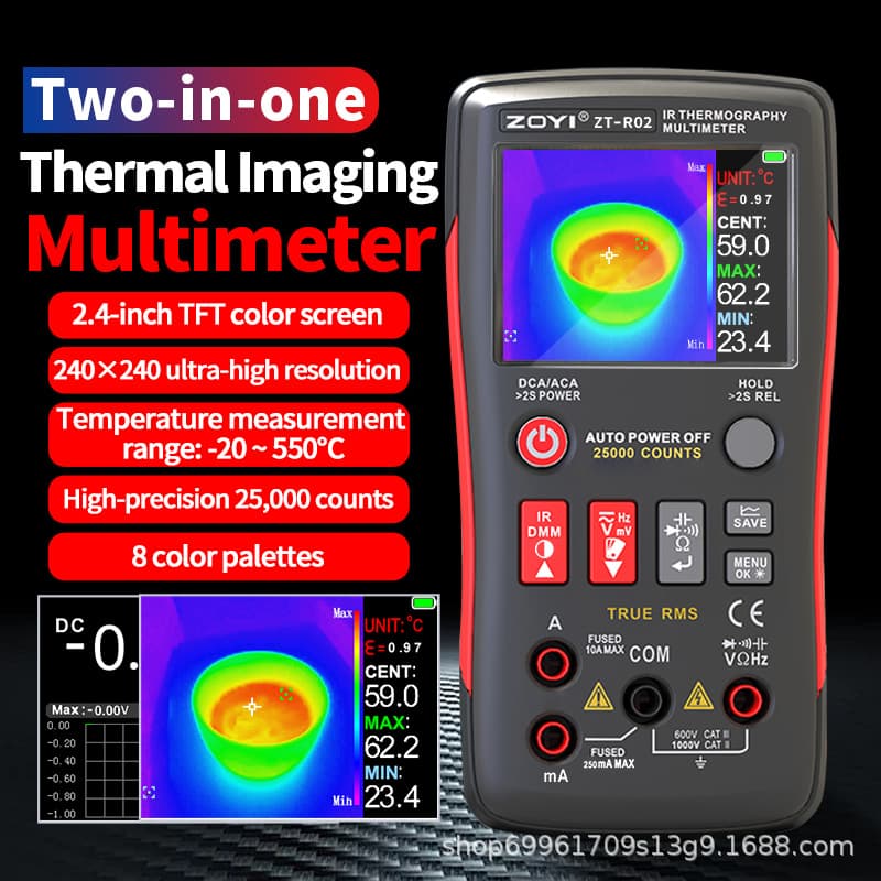 ZOYI Thermal Imager ZT-R02 Multimeter Infrared Thermometer for Underfloor Heating, Industrial Electrical Infrared Thermal Imager