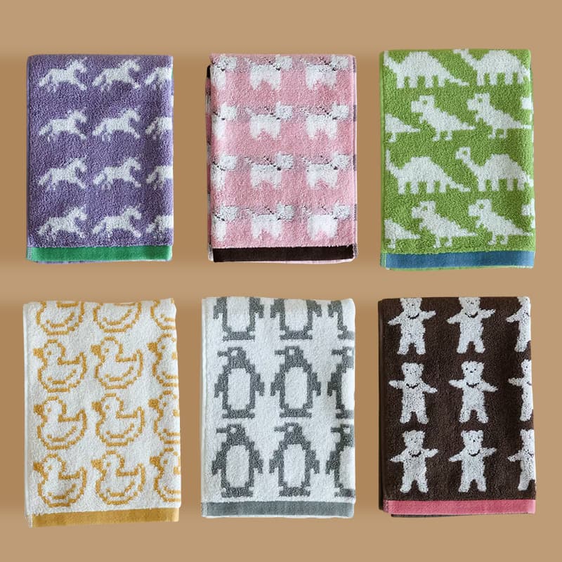 2025 Summer New Arrival Cartoon Combed Pure Cotton Kids Face Towel 3D Yarn-Dyed Jacquard Class A Absorbent Bath Towel