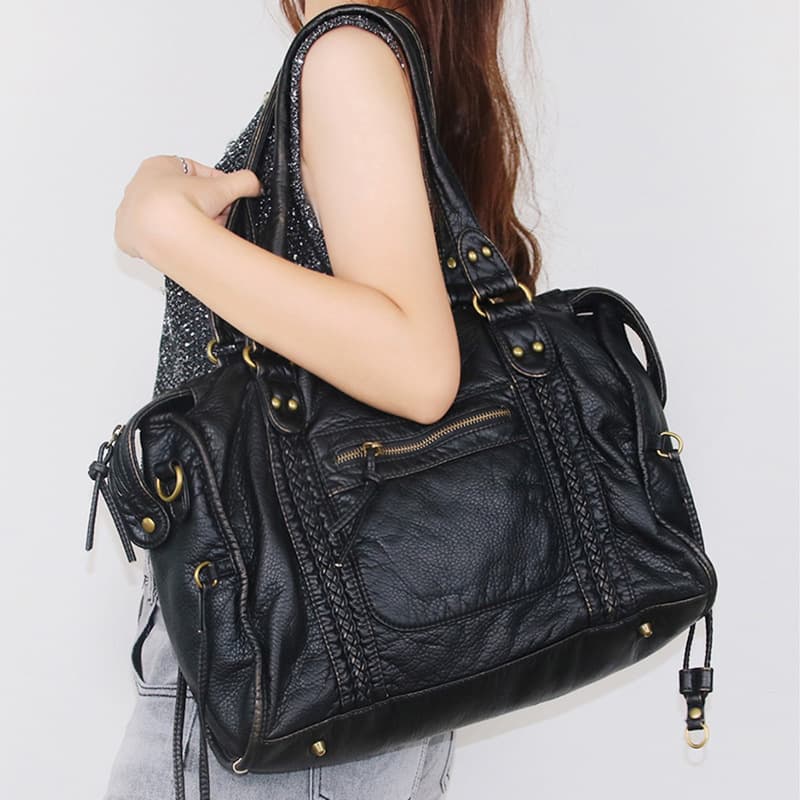 2025 New Trendy Fashion Y2K Retro Motorcycle Bag Soft Leather Large Capacity Shoulder Bag Wasteland Style Tote Bag