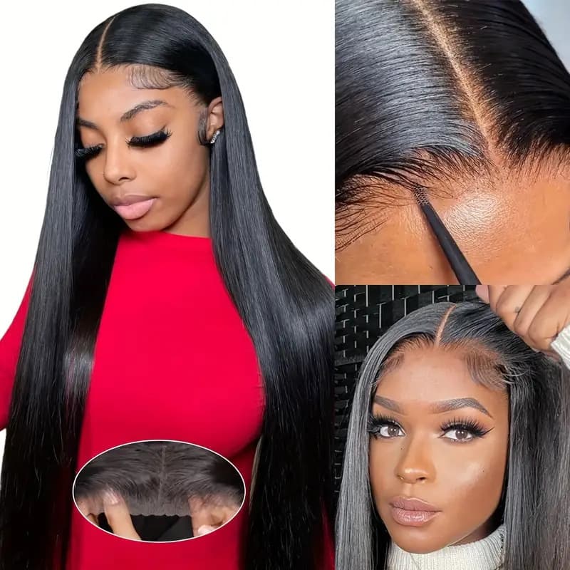 Amazon Front Lace Wig Black Women Middle Part Long Straight Hair Fluffy Natural Fashion Full Wig Wholesale In Stock