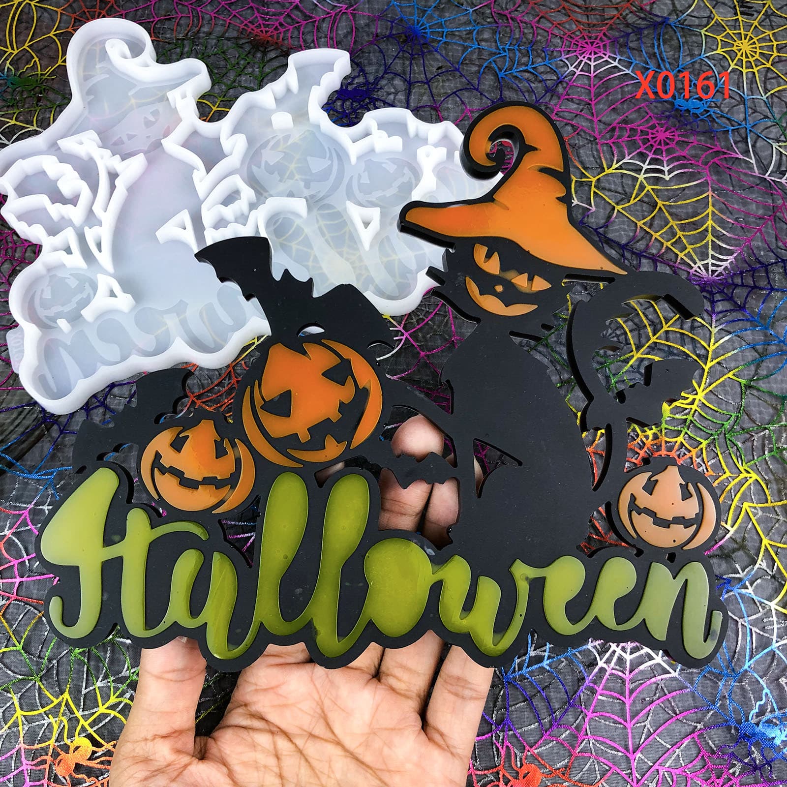 X0161 Kitten Pumpkin Halloween Crystal Epoxy Wall Decoration Mold, Wall Hanging DIY Silicone Mold