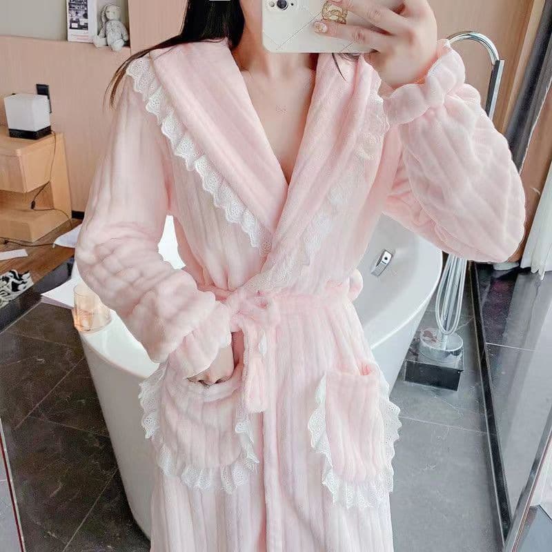 Thickened Long Plush Sleep Robe Women's Winter Home Clothes Hat Integrated Large Size Pure Color Warm Home Leisure Robe
