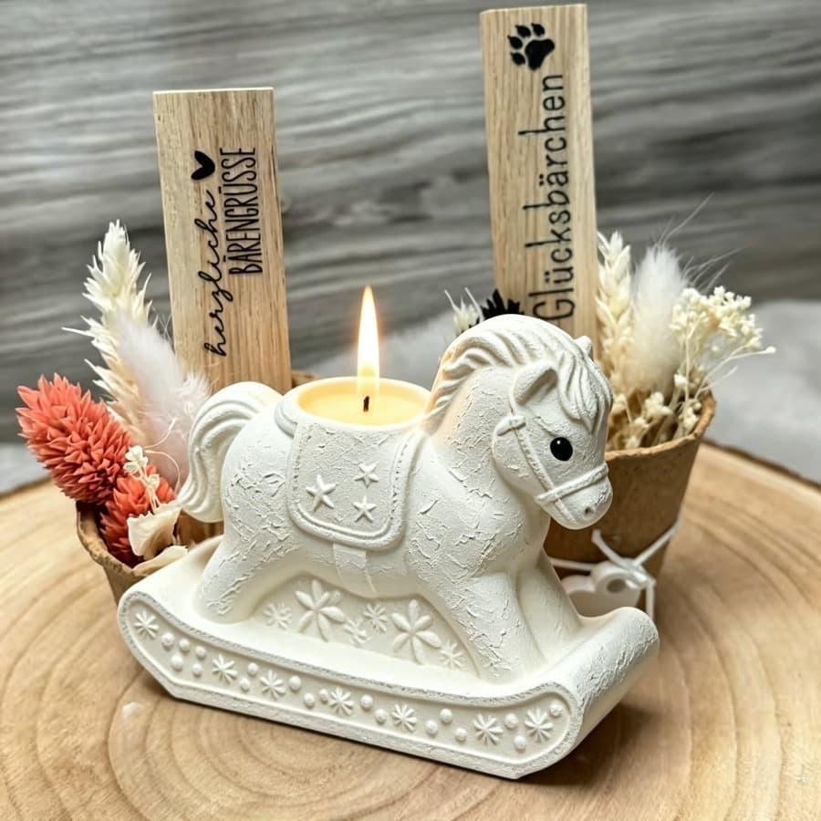 Rocking Horse Candle Holder Silicone Mold DIY Gypsum Aromatherapy Resin Ornament Hand-Pouring Mold
