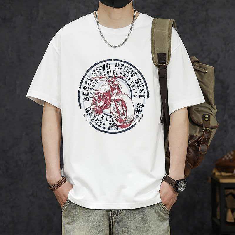 Retro youthful American boutique youth men's short-sleeved T-shirt trendy brand heavy loose new printed half-sleeved T-shirt