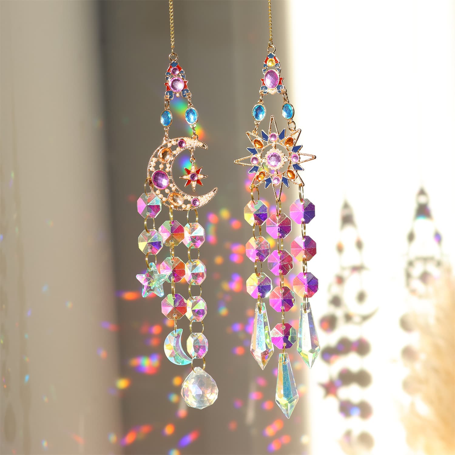 Cross-border PDD new product colorful diamond star moon butterfly sun garland gardening light sun catcher jewelry