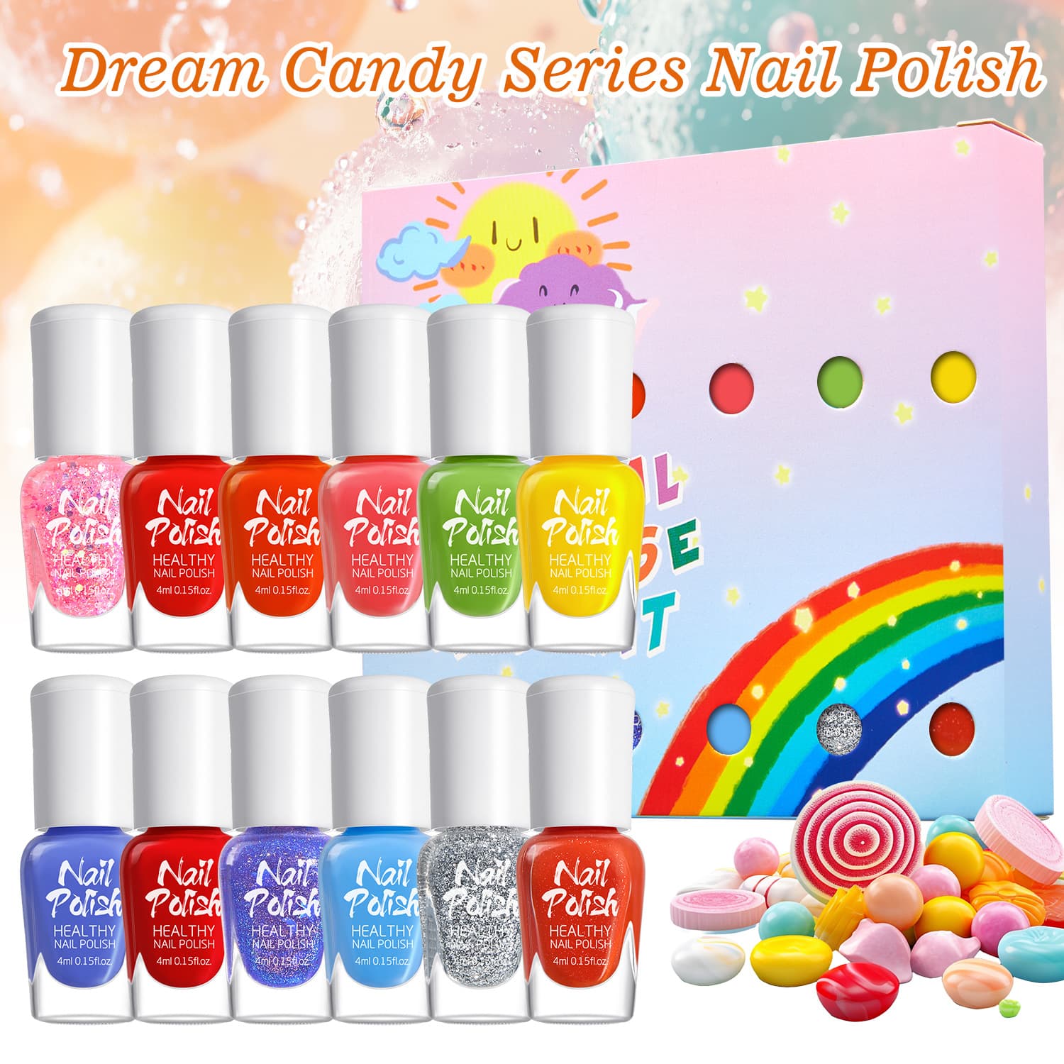 Children's Nail Art Makeup Gift Set Water-Based Peelable Odorless Quick-Dry Base Coat for Girls Kids Nail Polish Kit