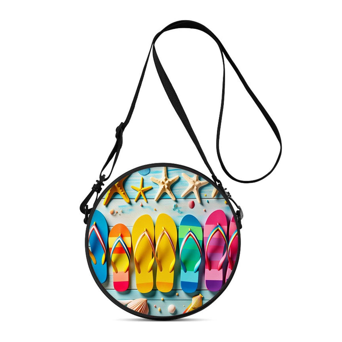 Cross-border Sandals and Shell Women's Round Crossbody Bag Wearable Shoulder Bag Polyester Multifunctional Cosmetic Bag Storage Bag Dropshipping