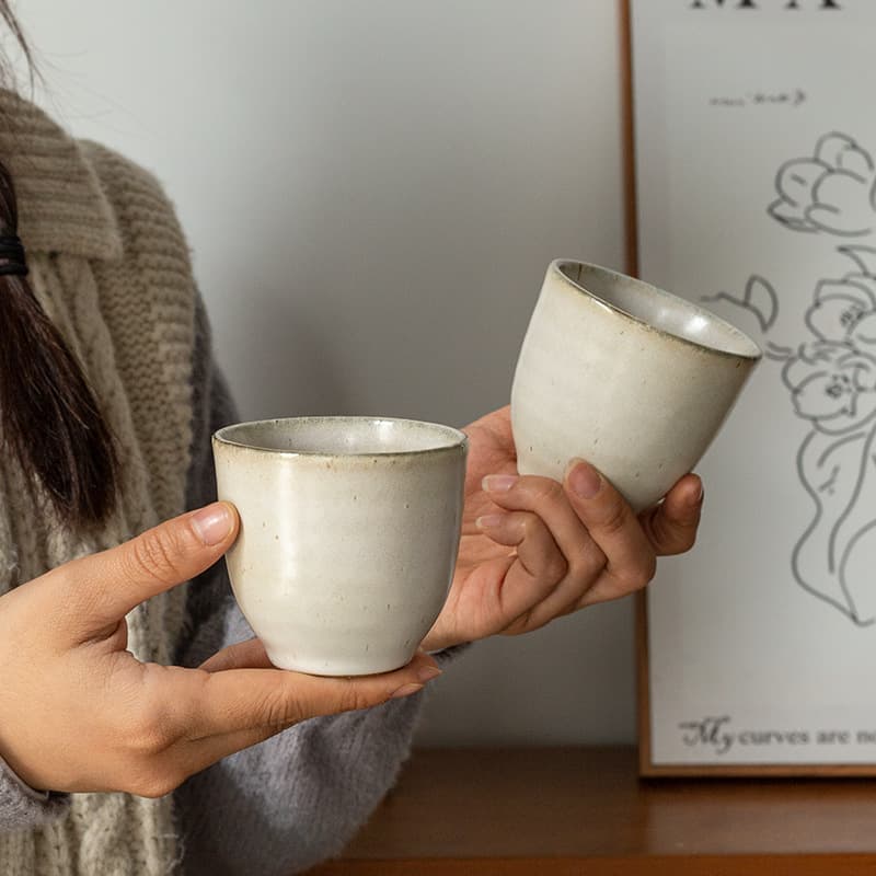 Slightly Imperfect Vintage Distressed Ceramic Kiln-Transformed Matte Off-White Handleless Small Tea Cup 160ml Teahouse Restaurant Homestay Water Cup