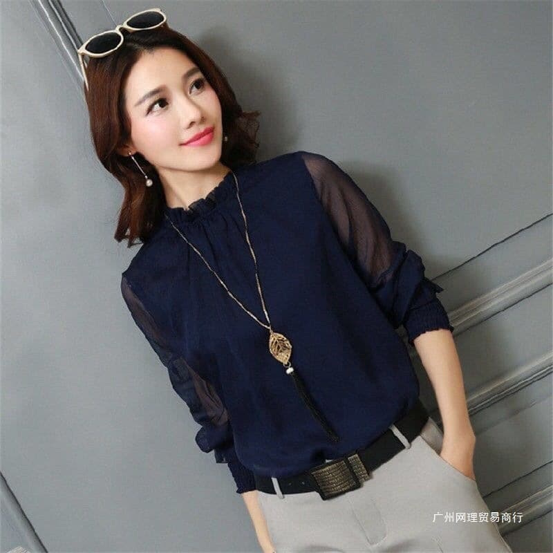 Women's Chiffon Long Sleeve Top 2026 Spring New Arrival Korean Fashion Elegant Blouse Casual Chic