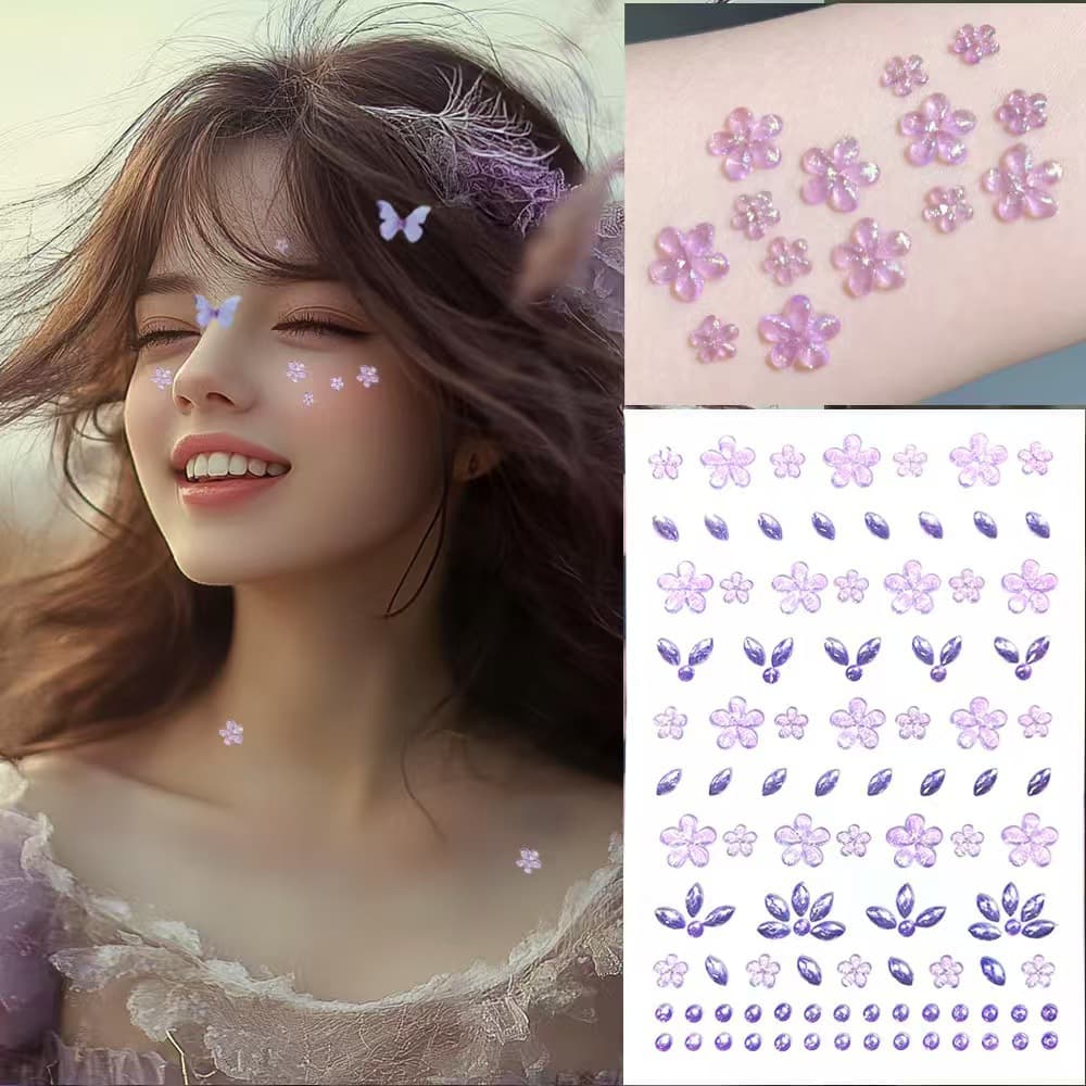 Children's new 3D performance three-dimensional small flower face stickers diamond stickers makeup five-leaf clover diamond stickers face accessories