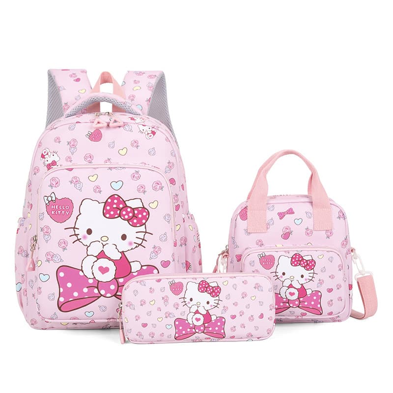 3-Piece Set Kids Backpack Girls Student School Bag Hello Kitty Cartoon Backpack High Appearance Cute Double Shoulder Backpack