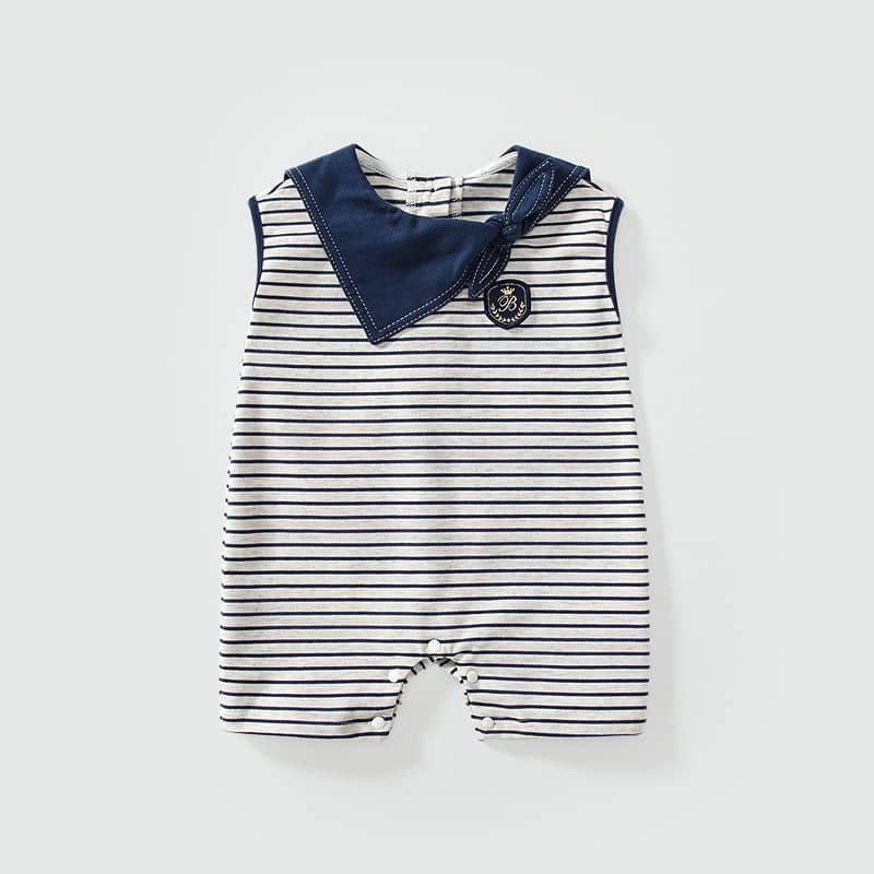 Baby Summer Thin Outfit, Newborn Boys' Bodysuit, Preppy Navy Collar, Cute Short Romper