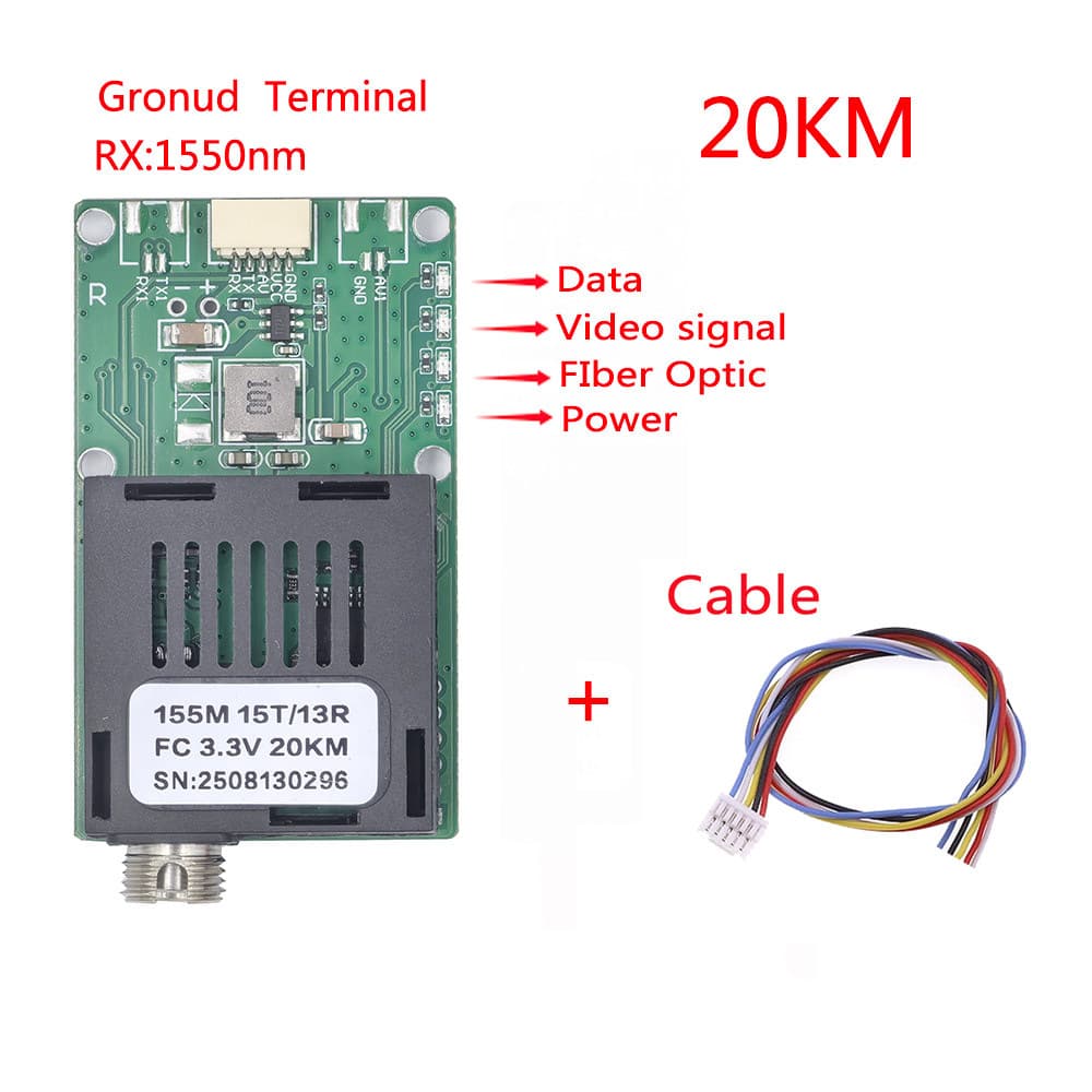 TTL optical transceiver, 1-channel video-to-fiber UART, UAV-specific SBUS, embedded 20KM (sky-to-ground) terminal.