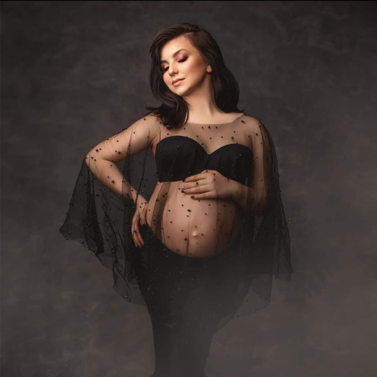 24 cross-border fashionable maternity photos, clothing, skirts, studio photos, see-through sexy net beads, fairy pregnancy mommy photo clothes