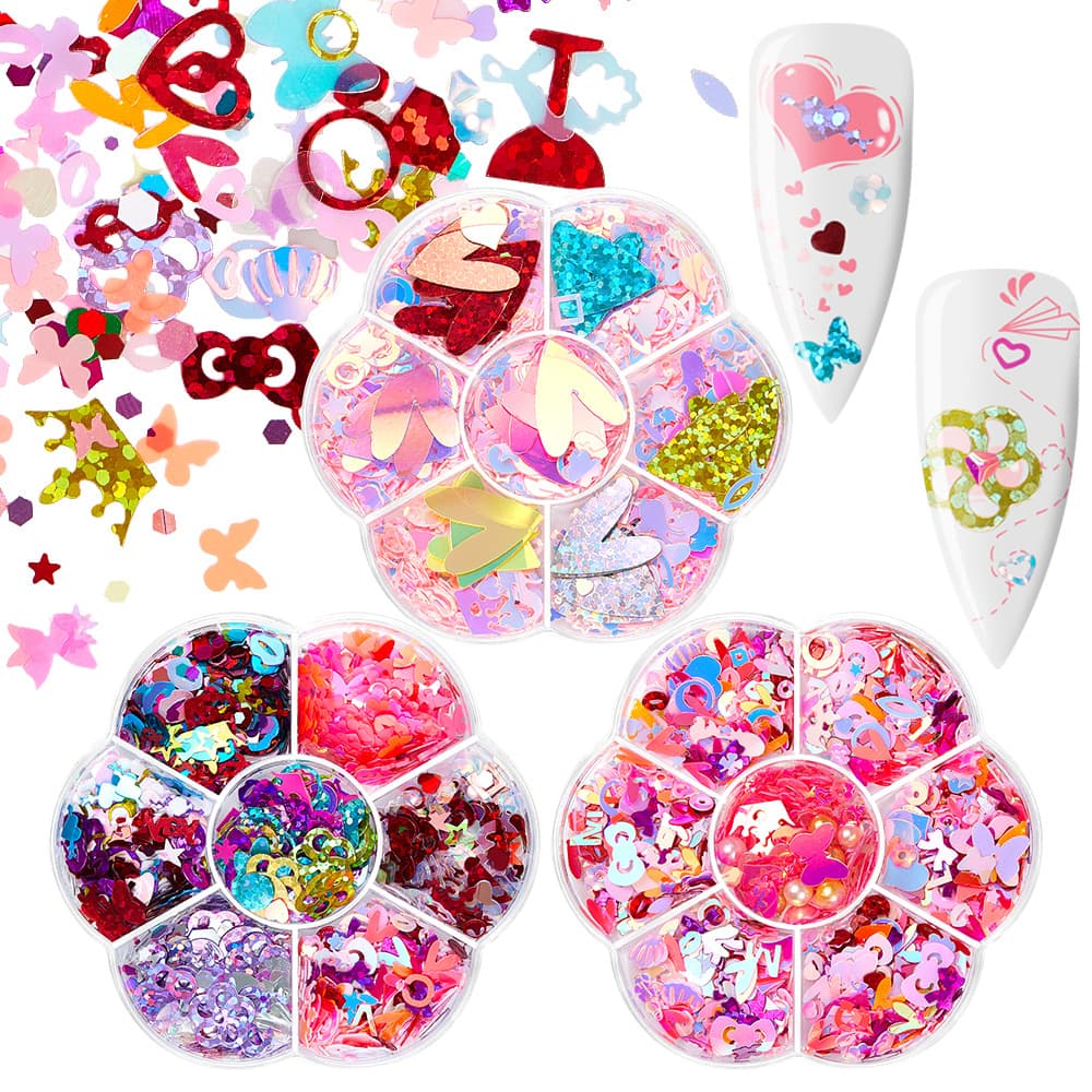 Cross-border hot selling Valentine's Day Plum Blossom Plate Sequins Beads Sparkling Makeup Patch Children's DIY Material Nail Art Accessories