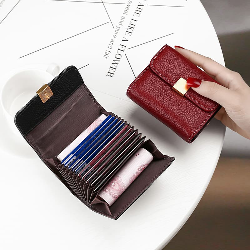 Top Layer Cowhide Wallet Card Holder Combo, Genuine Leather Accordion Card Case, Multi-Function ID Card Clip Factory Direct