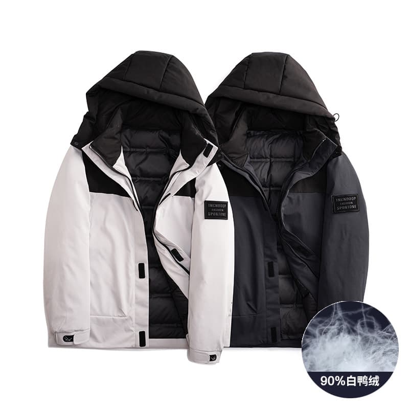 [Discontinued] 72261 Cold-Proof -20°C Men's Plus-Size Winter Loose-Fit Hooded Epaulette White Duck Down Jacket