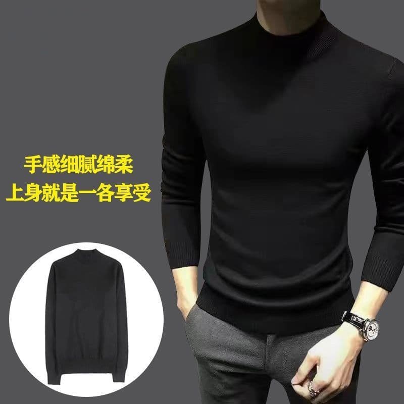 Solid Color Warm Semi-Turtleneck Base Layer Men's Knitwear Trendy Korean Style Mid-Neck Knitwear Sweater Men's Autumn/Winter Style