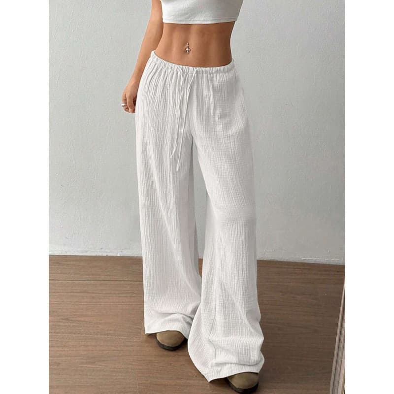 2026 New Solid Textured Linen Wide Leg Pants for EU/US Cross-Border, Thin and Breathable Loose Straight Casual Trousers