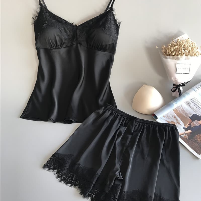 2019 Women's Camisole Pajama Set Summer Sexy Ice Silk Two-Piece with Silk Shorts Push-Up Plus Size Thin Loungewear
