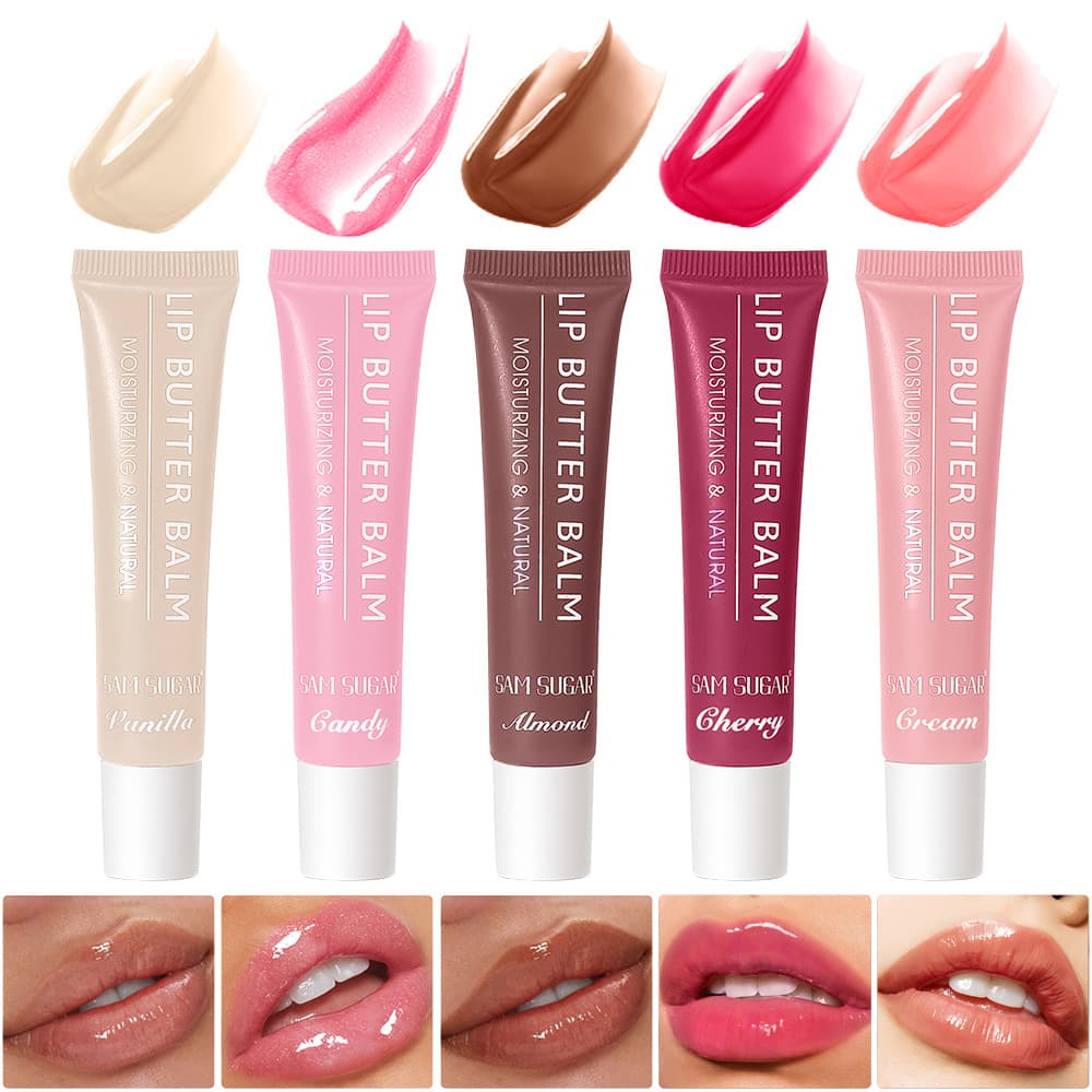 SAM SUGAR 5-color soft tube moisturizing butter lip balm glossy mirror lip glaze liquid lipstick lip gloss makeup cross-border