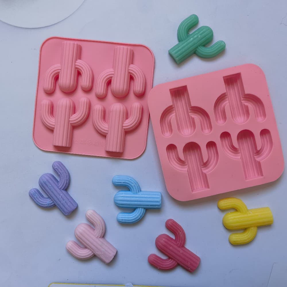 4-Cavity Cactus 151 Chocolate Silicone Mold for Cake, Ice Cream, Pudding, Dessert, Soap, and Baking Tools