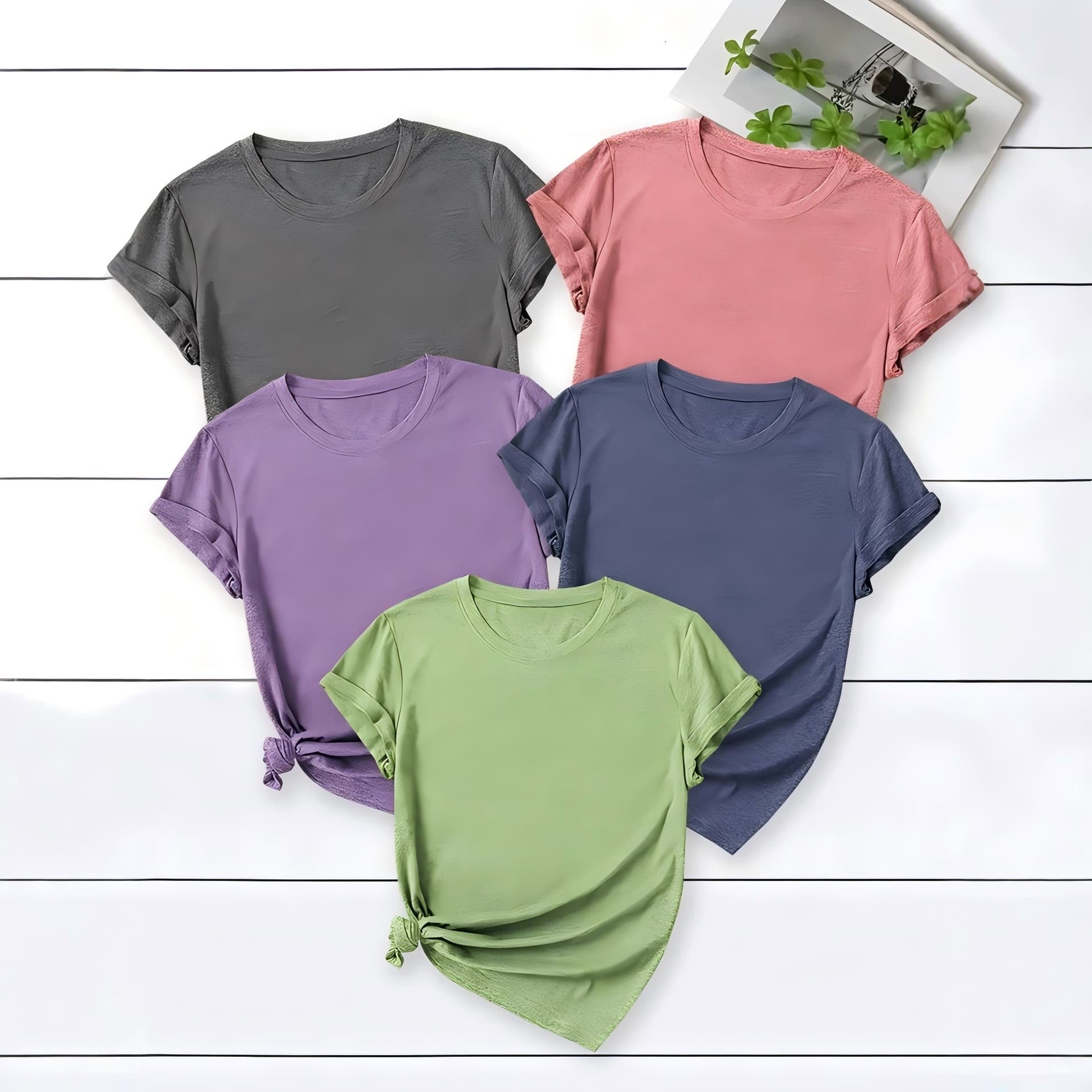 SHEIN Style Solid Linen Texture Cotton Short Sleeve Women's Loose Relaxed Drop Shoulder T-Shirt