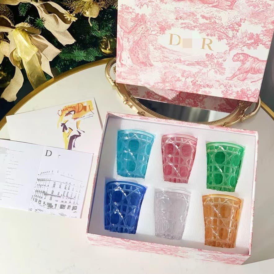 D Home Rattan Lattice Crystal Cup Glass Cup Colored Cup Drinking Cup Rainbow Glass Cup Wine Glass Six-Piece Gift Box Set