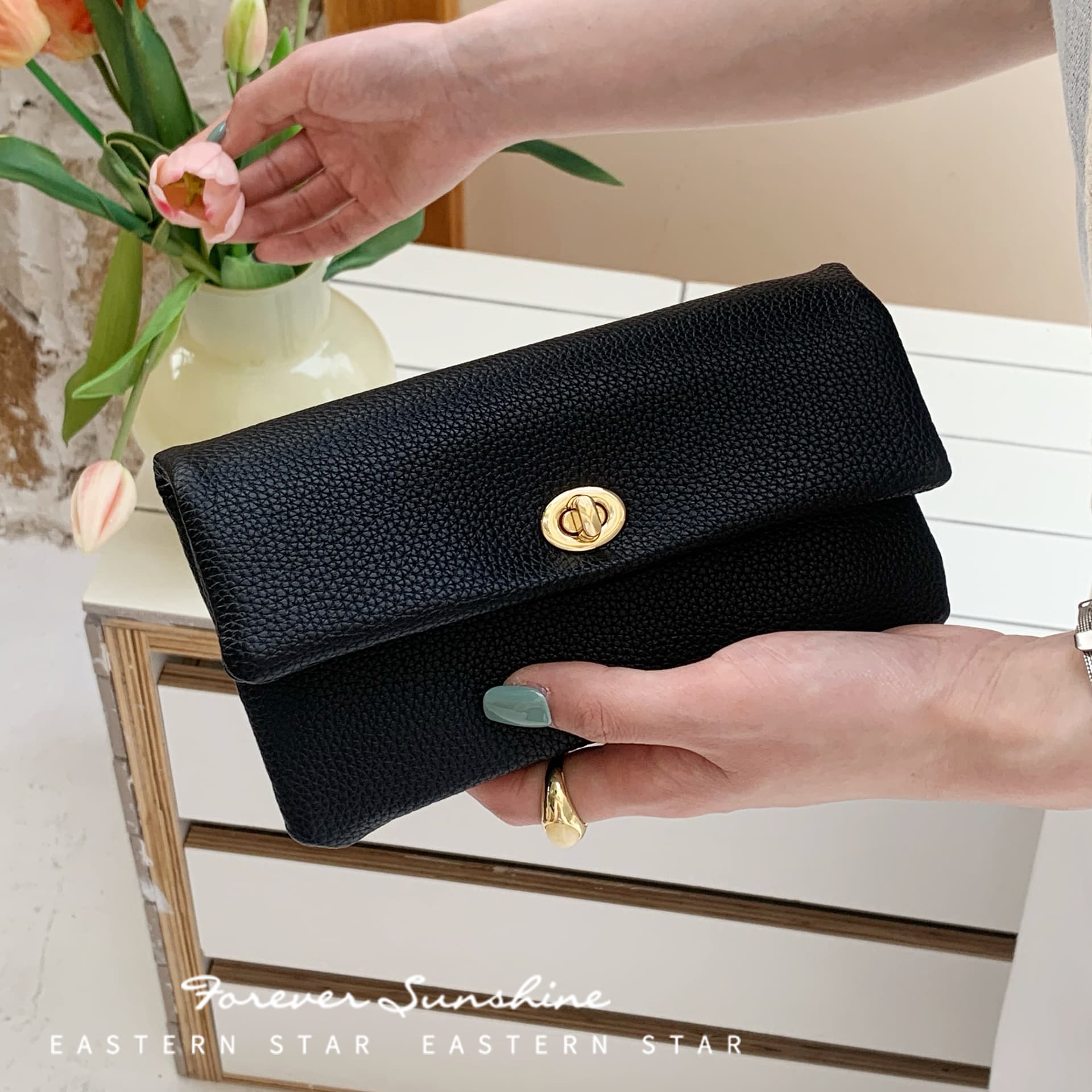 Wallet women's card holder women's litchi pattern wallet women's long wallet women's niche new wallet card holder all-in-one bag women