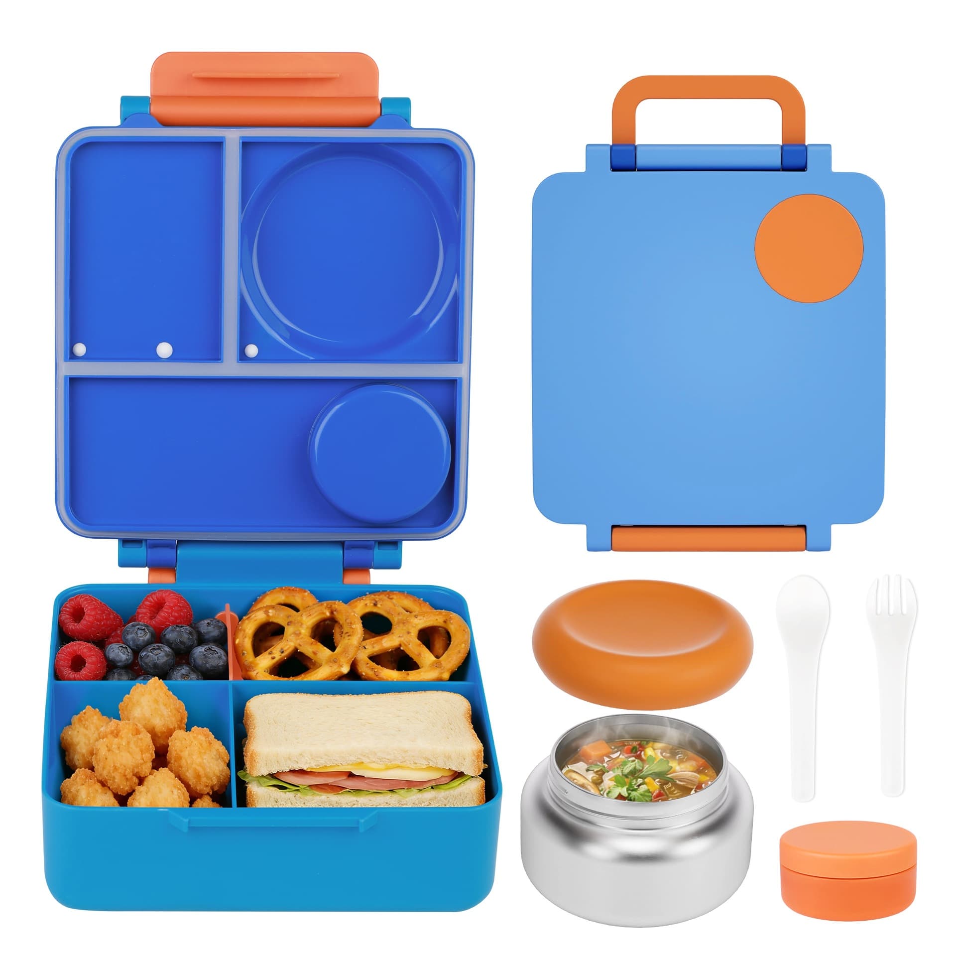 Lunchbox Children's Bento Box Microwave-Safe Food-Grade Plastic Lunch Box with Soup Cup and Compartments