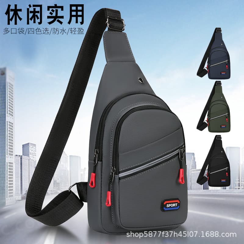 Korean style men's chest bag water-repellent Oxford crossbody bag outdoor leisure sports large capacity multi-layer casual chest bag