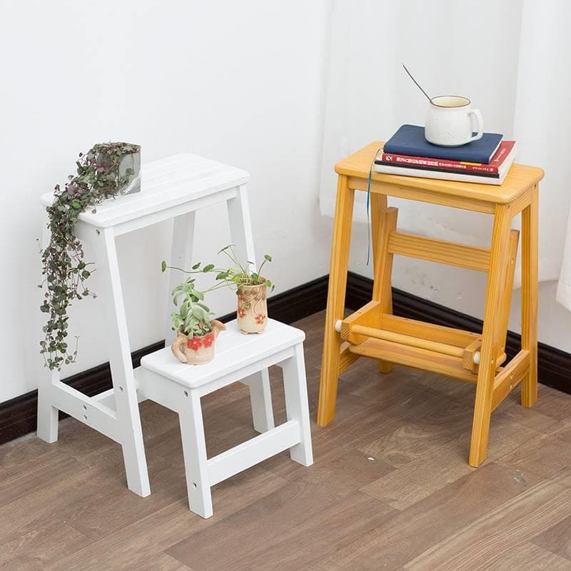 Solid Wood Folding Step Stool, 2-3 Step Ladder for Home Use, Multi-functional Creative Small Ladder