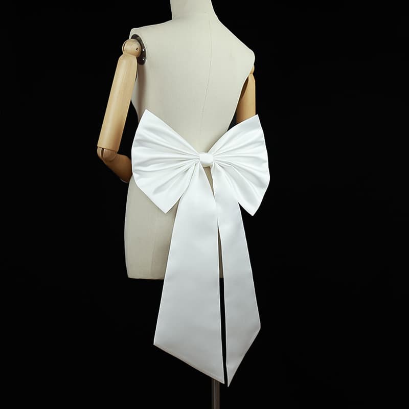 Host Stage Runway Performance Costume White Back Large Bow Long Train Evening Dress Wedding DIY Accessories