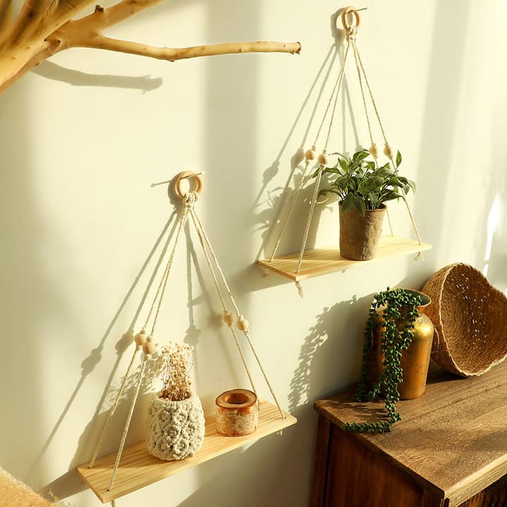 Bohemian souvenir cotton woven wooden board wall shelf simple B&B living room bedroom decoration ornaments