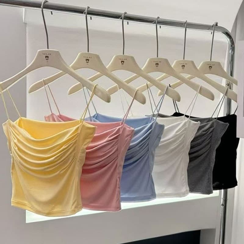 Summer Sexy Spaghetti Strap Tube Top for Women, Fixed Cup Pads, Cotton Lined Camisole