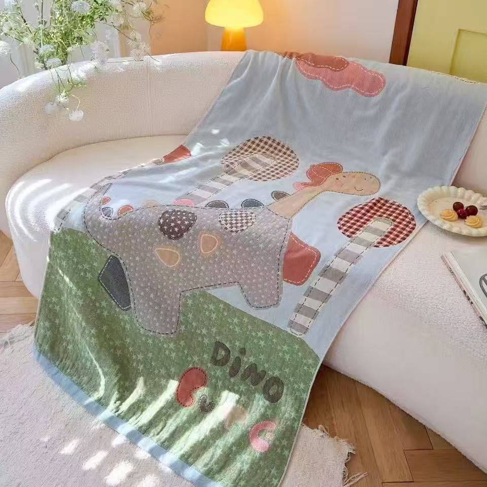 New all-cotton cute cartoon soft absorbent office leisure blanket, student nap blanket, sofa cover, pure cotton bath towel