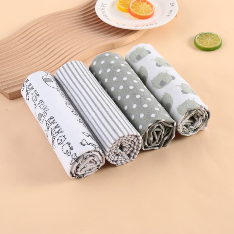 Foreign Trade Baby Flannel Swaddling Wrap, Newborn Swaddling Cloth, Printed Swaddle Blanket 4pcs