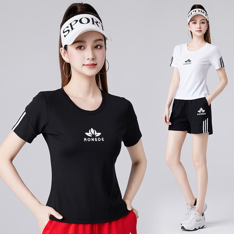 2410 Costume New Summer Group Square Dance Fashion Sporty Short Sleeve Shorts Set Aerobics Dance Wear
