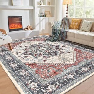 Bohemian Geometric Floral Large Area Rug for Living Room, Stain-Resistant, Easy to Clean, Sofa and Coffee Table Rug, In Stock