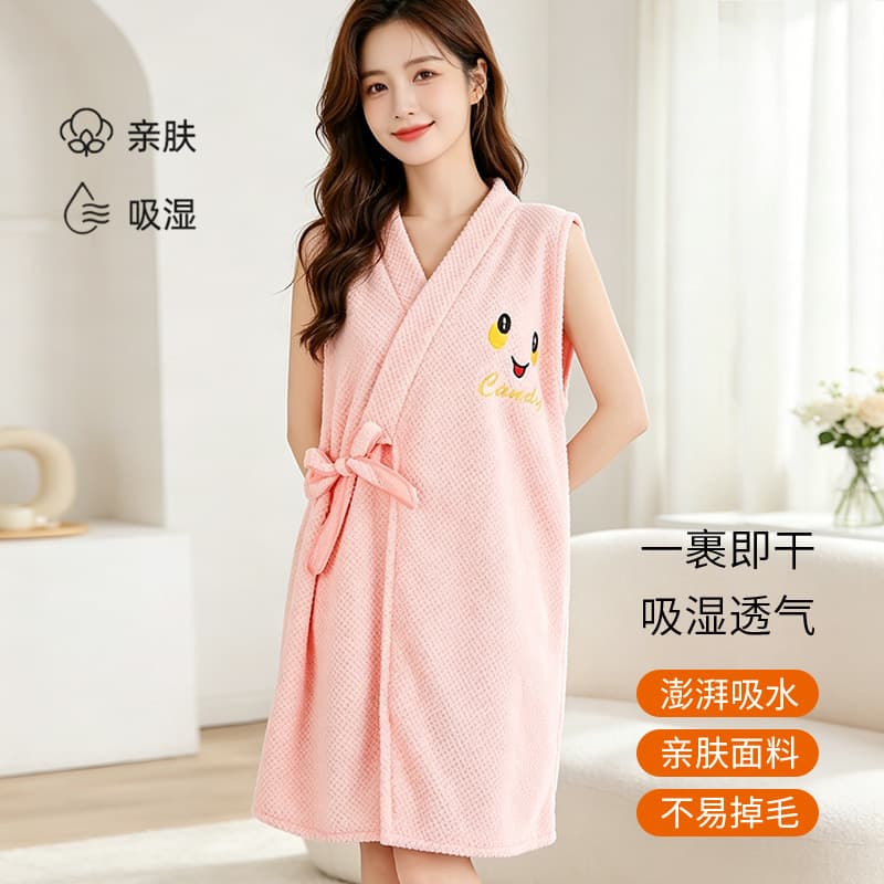 Women's Coral Fleece Absorbent Bathrobe, Wearable Wrap Bath Dress, Quick-Dry for Shower, Swimming