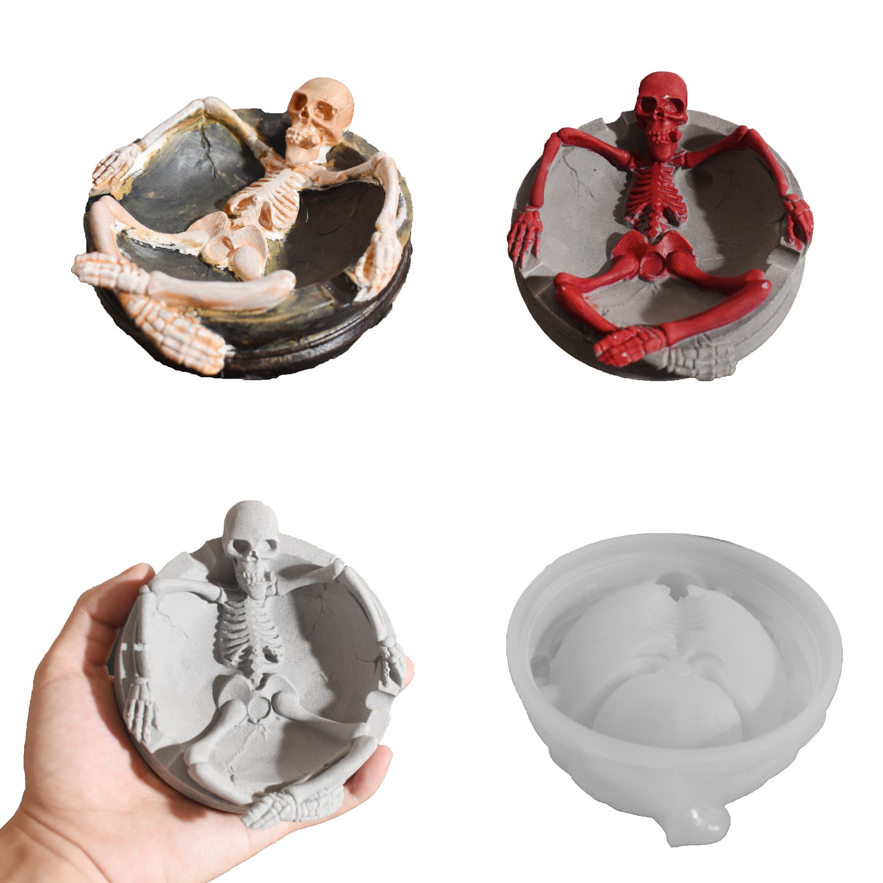 Halloween Skeleton Human Ashtray Resin Silicone Mold, Cross-border DIY Lying Skeleton Plaster Ashtray Wholesale