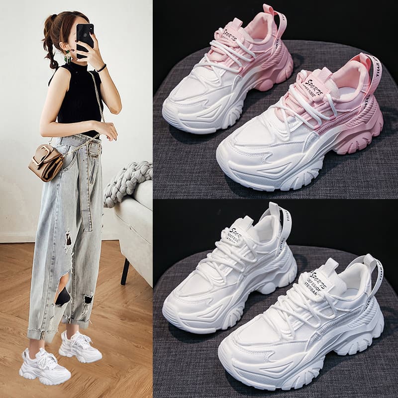 Dad Sneakers Women 2025 Spring New Chunky Platform White Breathable Mesh Fashion Sports Casual Shoes