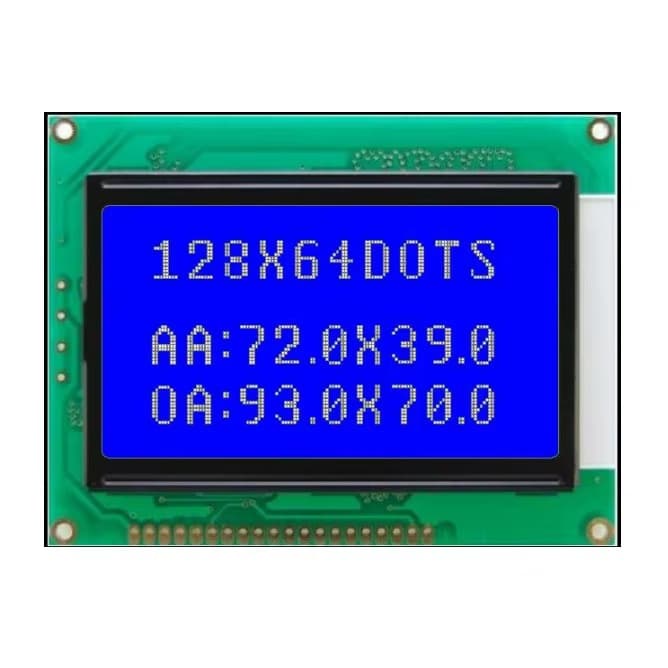 128x64 Graphic LCD Display with White Backlight, 8-bit SPI Serial Interface, Negative Blue STN Parallel