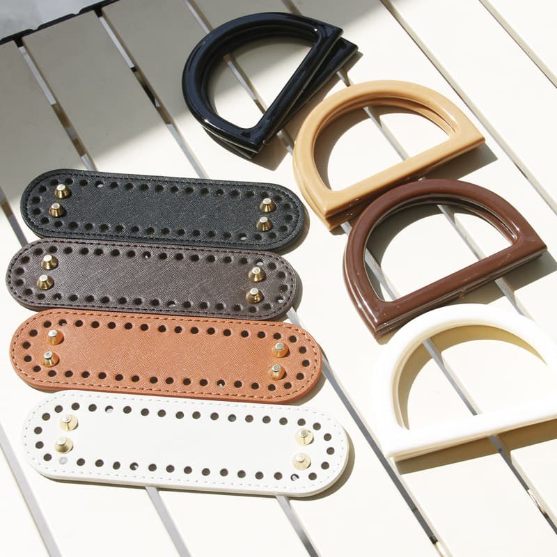 Bag accessories: handle, leather bottom, resin D-ring, DIY handwoven bucket bag materials